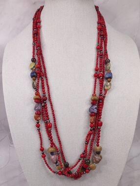 Artisan Crafted Multi-Strand Beaded Necklace with Mixed Accent Beads
